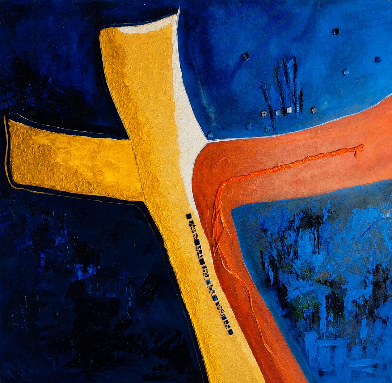 Umarmendes Kreuz (2015) – abstraktes Gemälde von Miriam Künzler